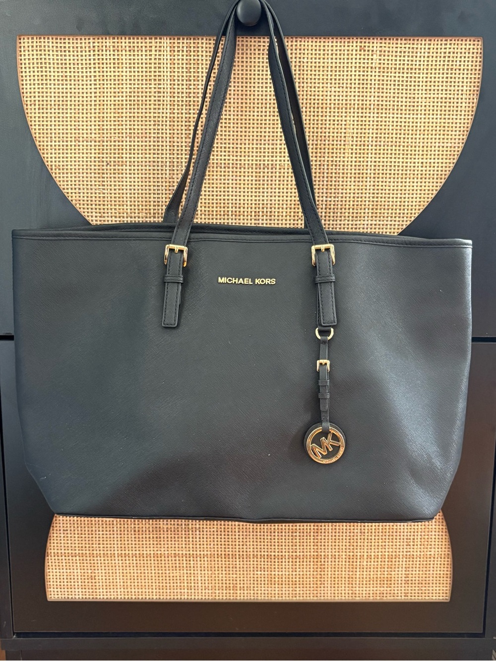 AUTHENTIC Michael Kors Black Saffiano Leather Large Tote